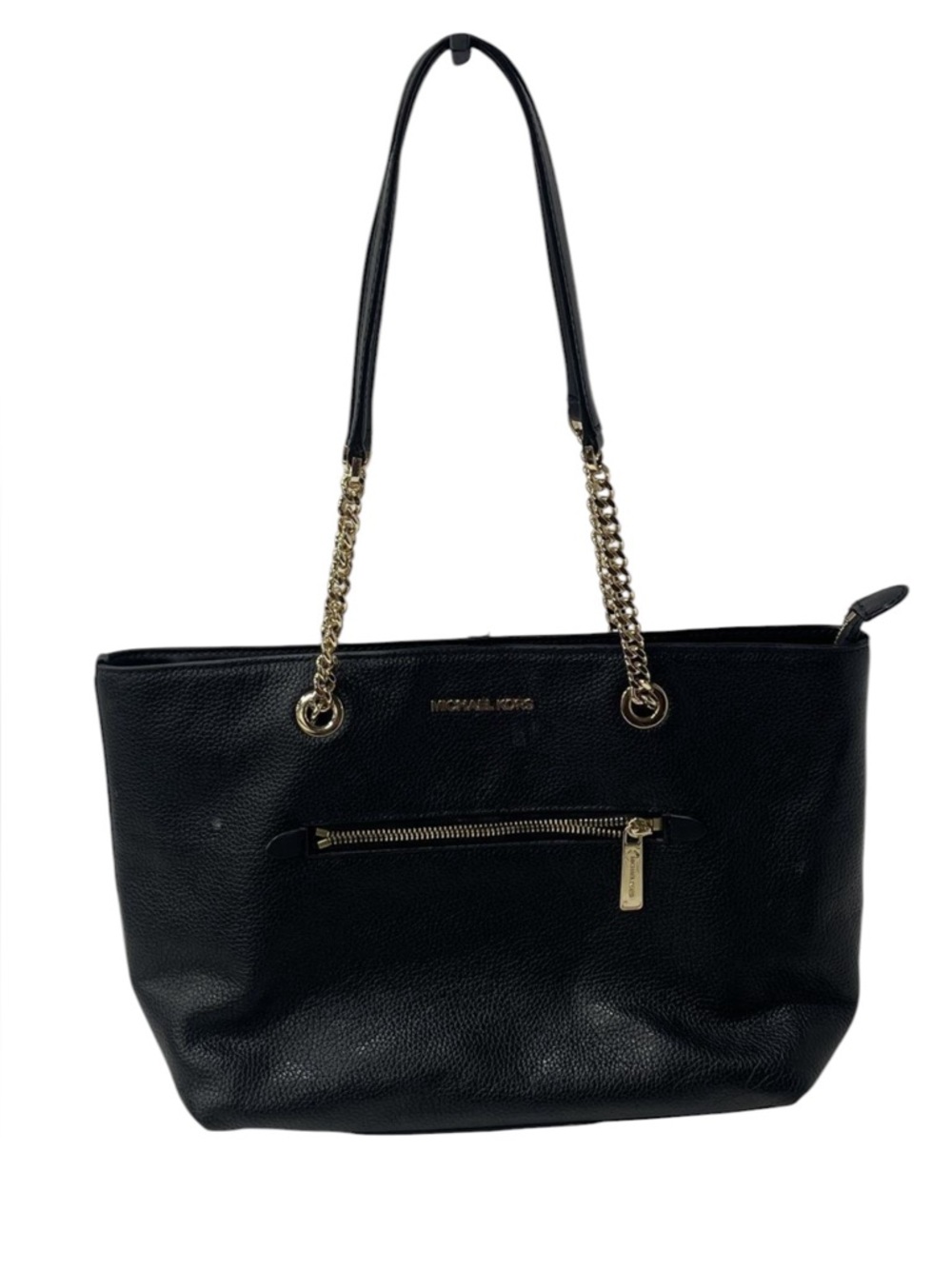 4267 Michael Kors Black Pebbled Leather Chain-Handle Tote